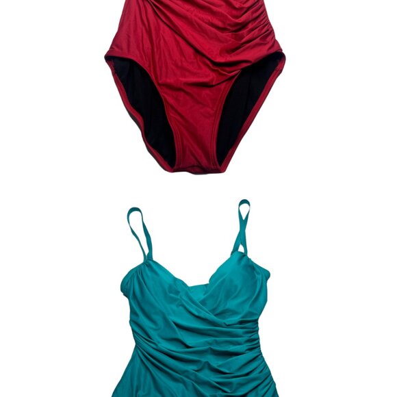 Jantzen Swimsuit Tummy Slimming One Piece Size 8 Blue Red bundle lot set of 2 - Picture 15 of 15